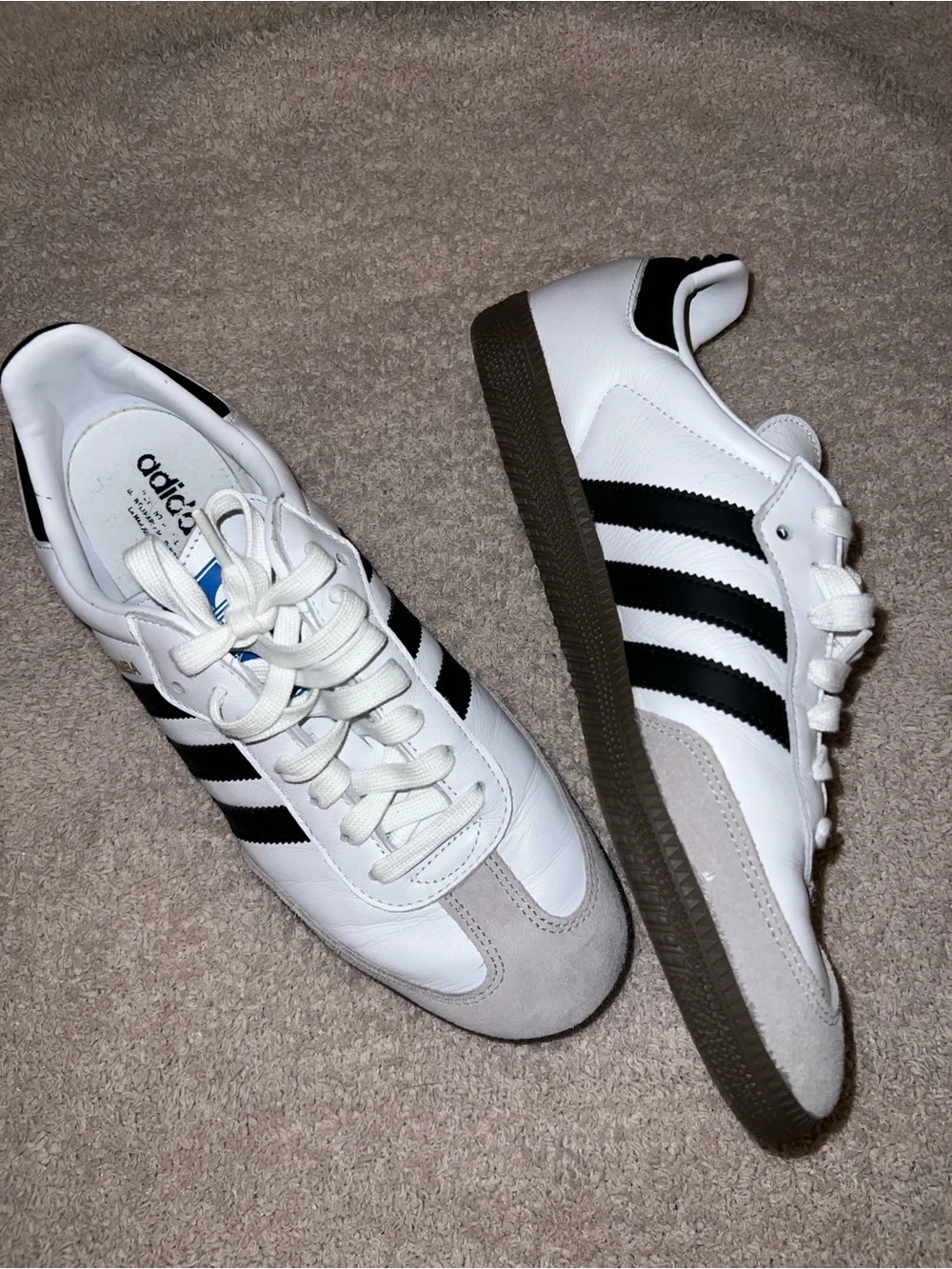 adidas Men’s Classic White Sneakers with Black Stripes and Gum Sole